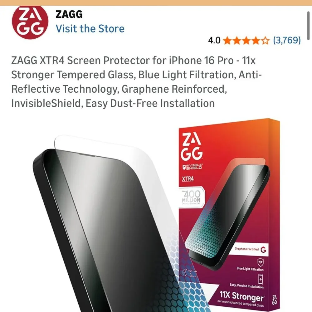 ZAGG Screen Protector for iphone 16 Pro New in Box